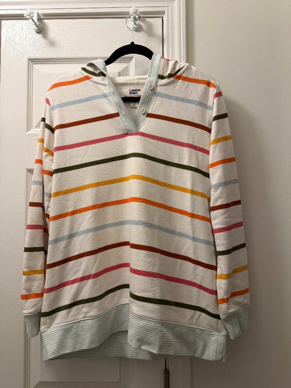 Lands' End Serious Sweats Stripe Hoodie Sweatshirt